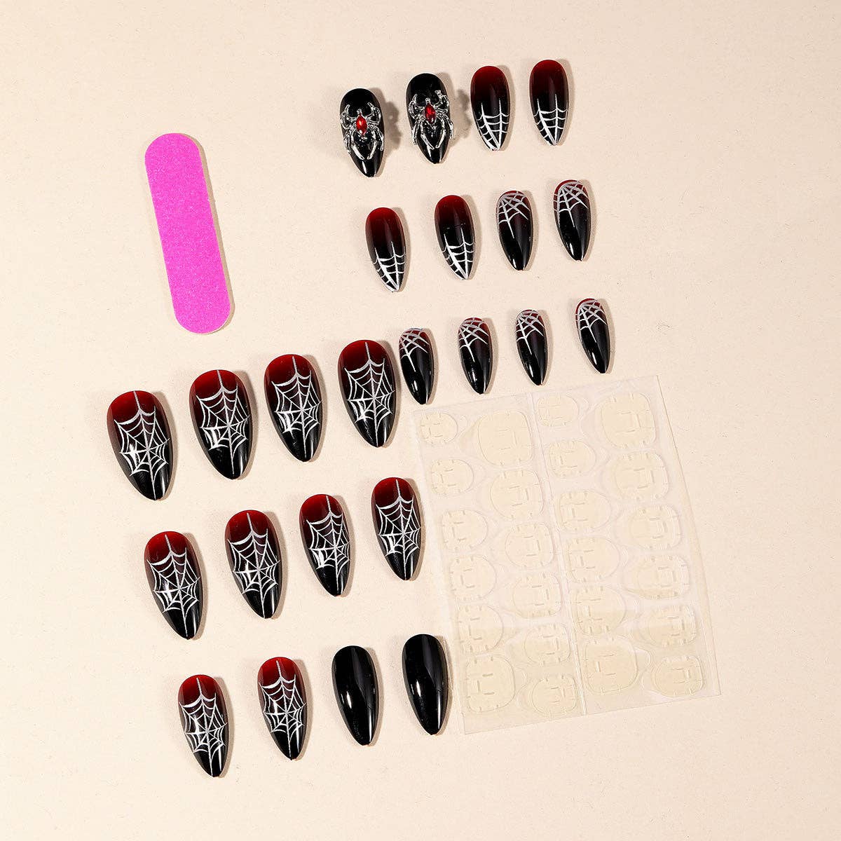 Gothic Halloween Spider Fake Nails with Black Finish