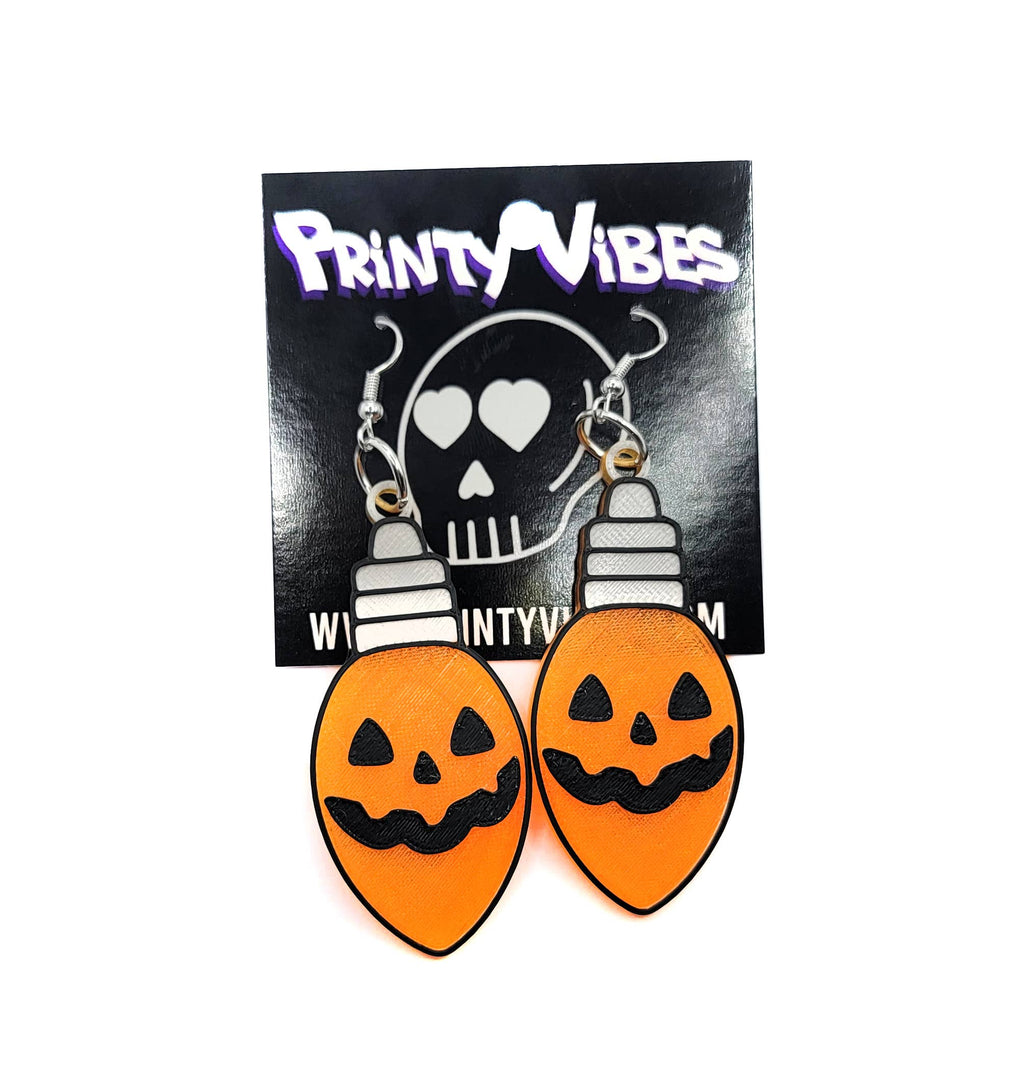 Jack O Lantern Pumpkin Christmas Light Bulb Spooky Earrings
