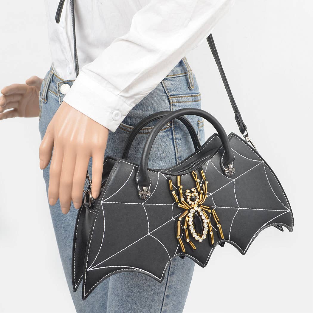 Faux Leather Spider Top Handle Clutch