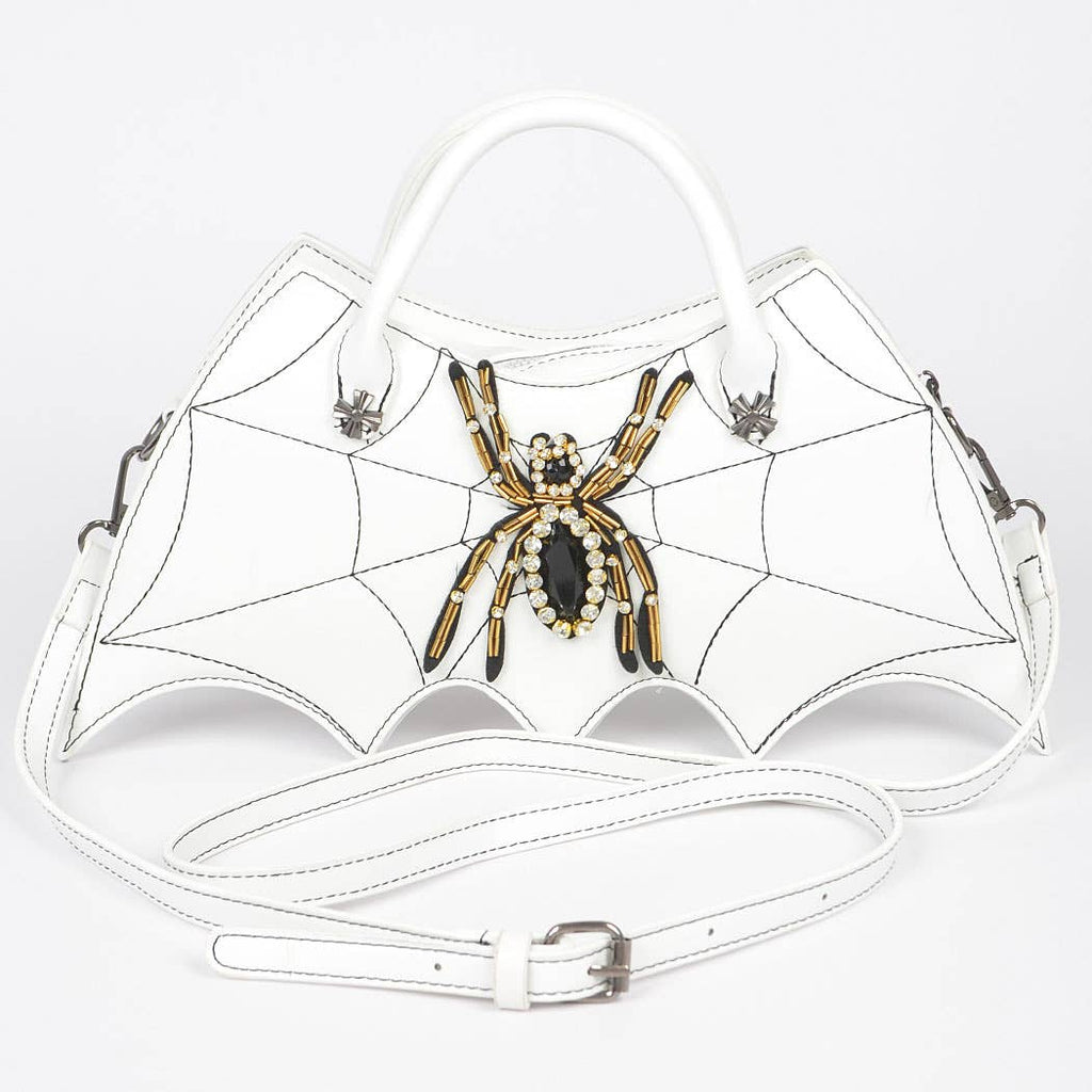 Faux Leather Spider Top Handle Clutch