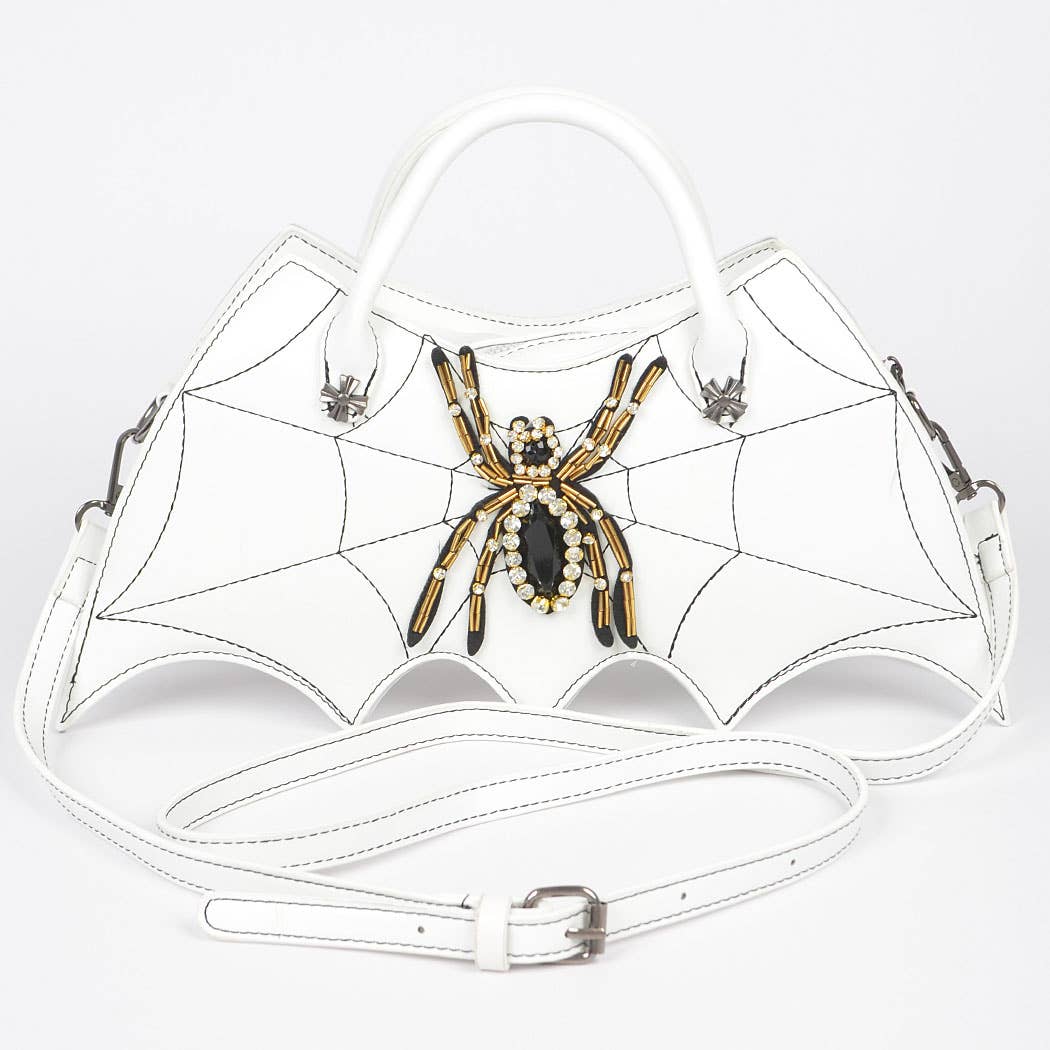 Faux Leather Spider Top Handle Clutch