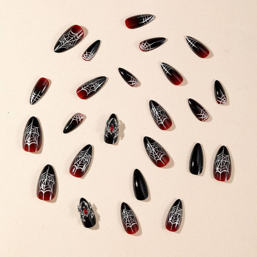 Gothic Halloween Spider Fake Nails with Black Finish