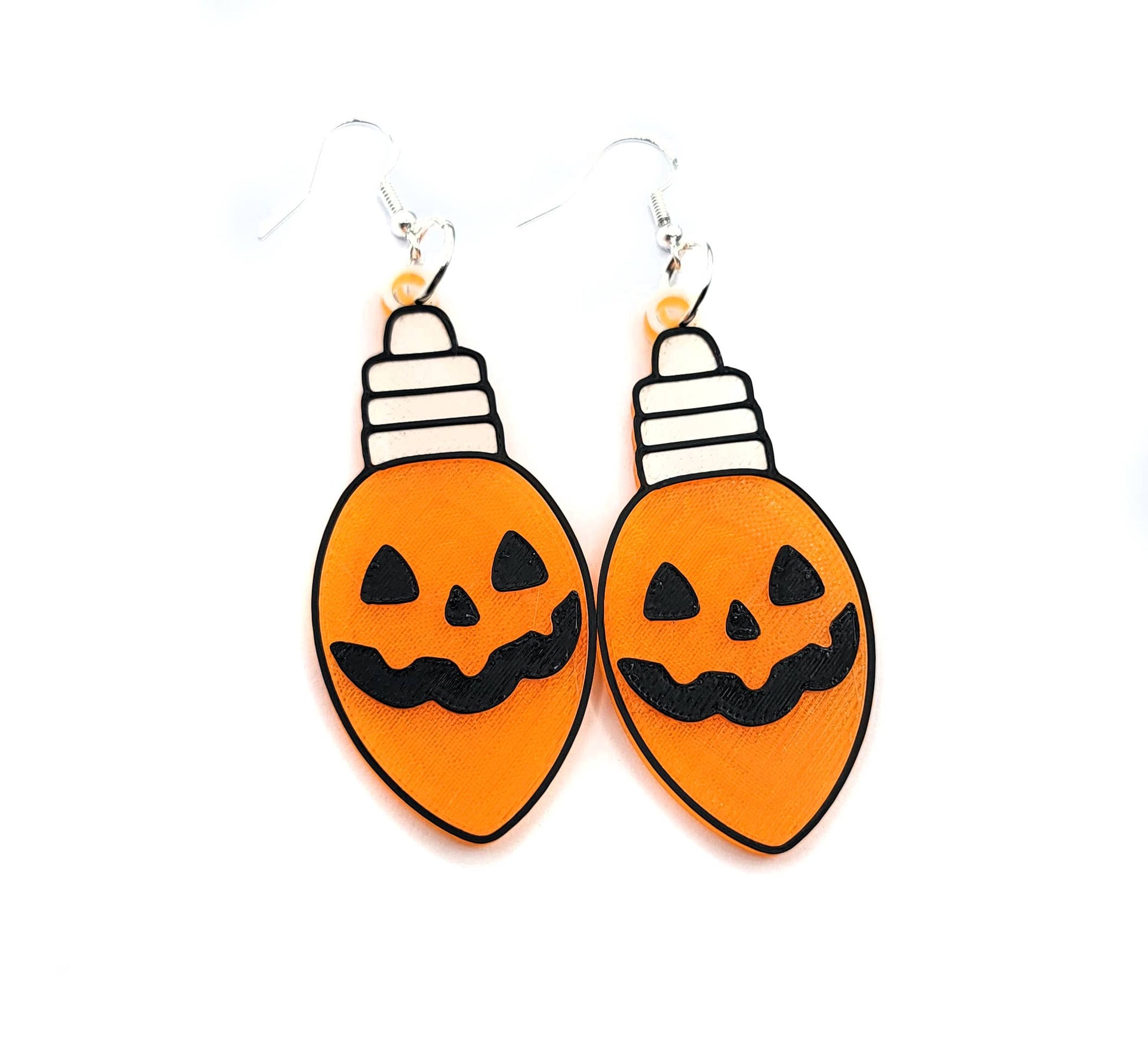 Jack O Lantern Pumpkin Christmas Light Bulb Spooky Earrings