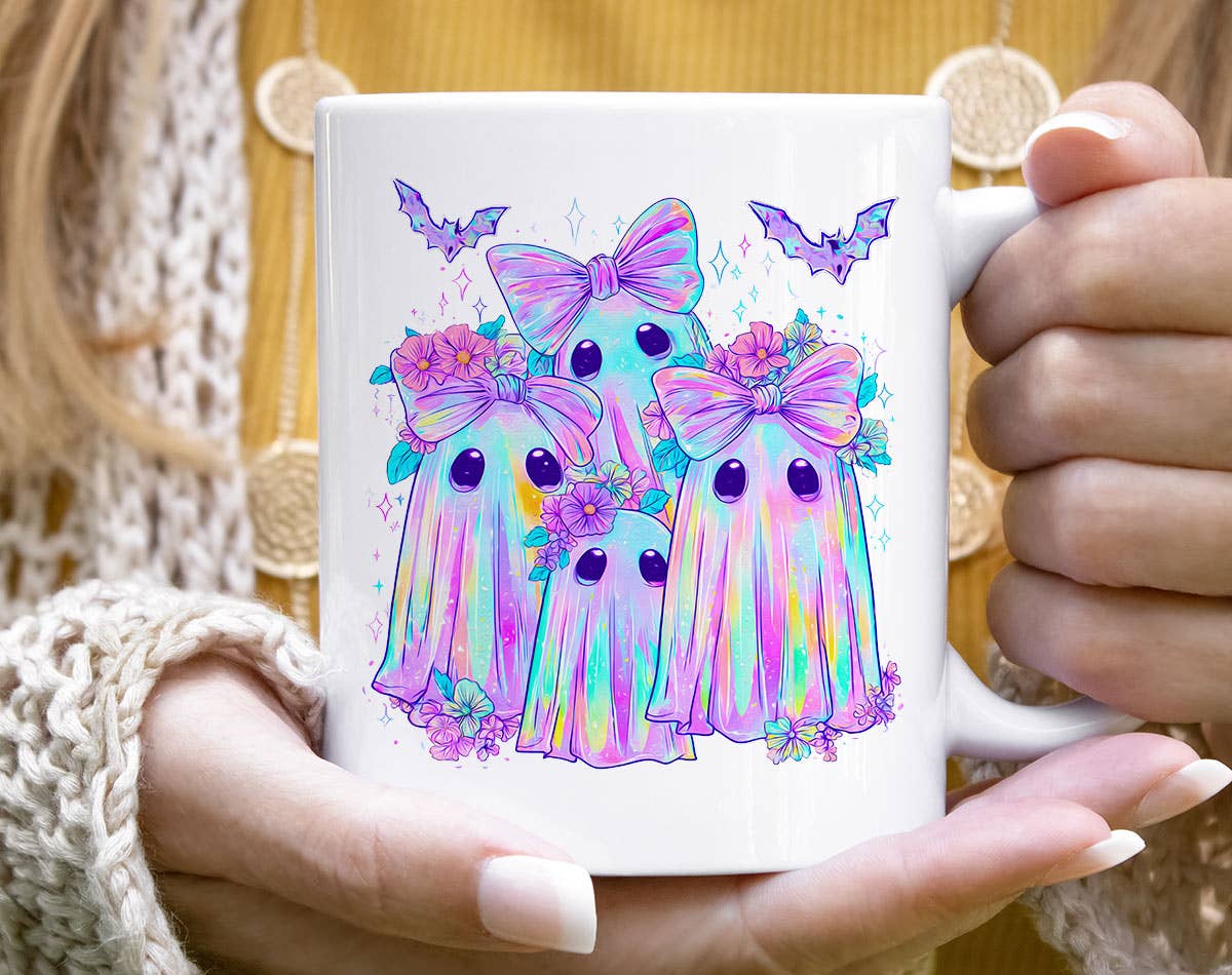 Iridescent Ghost Bow -  Cute Neon Halloween Coffee Mug