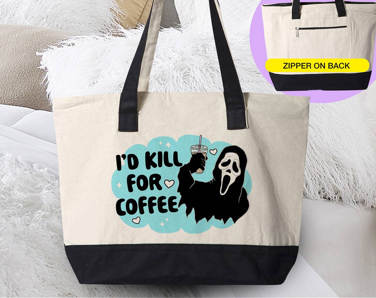 I'd Kill For Coffee - Funny Halloween Canvas Zipper Tote