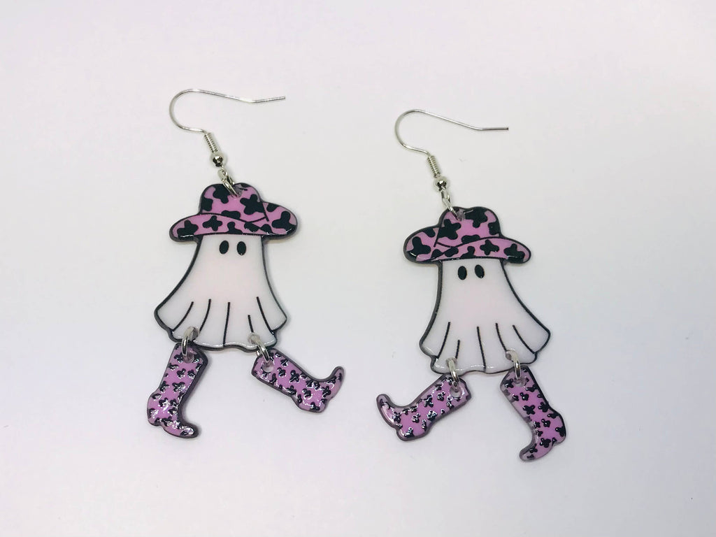 Cute Acrylic Cowgirl Ghost Boots Earrings