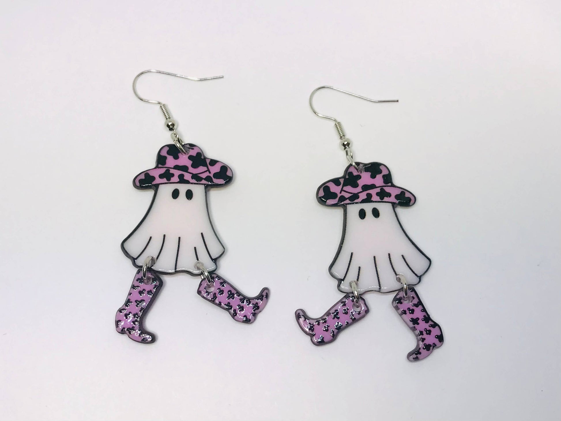 Cute Acrylic Cowgirl Ghost Boots Earrings